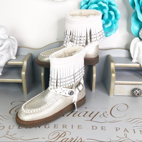 Coach gold metallic leather fringed boots - Picture 8 of 16